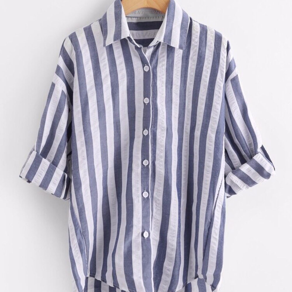 🍁Shein oversized striped collar shirt 👕👚🍁